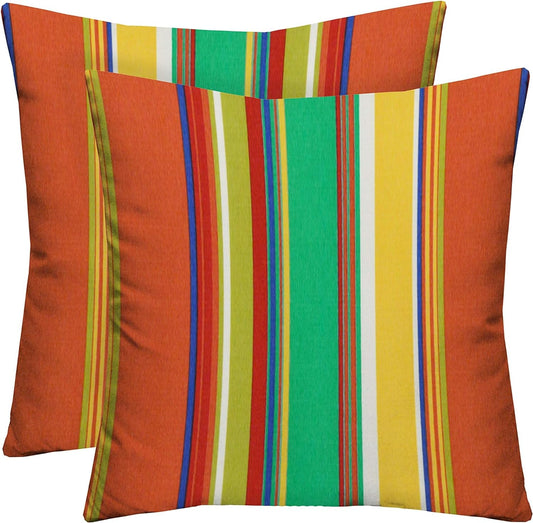RSH DECOR: Square Throw Pillows Set of 2 | 17” X 17” | All-Weather Spun Fabric | Water and Fade-Resistant | Outdoor Accent Pillows for Patio Furniture | Bright Colorful Stripe