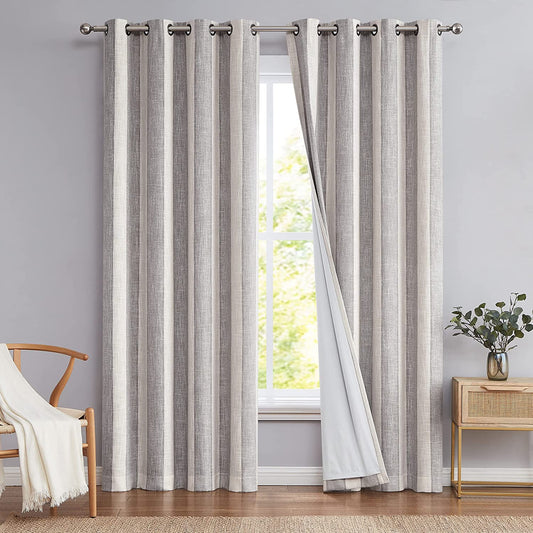 WEST LAKE Full Blackout Curtain Panel Grey Beige Vertical Stripe Window Treatment Grommets Thermal Insulated Noise Reducing 100 Blackout Drape for Living Room, Bedroom, 50"Wx84"L, 2 Panel, Gray/White  WEST LAKE Grey 50"Wx95"L|2 Panels 