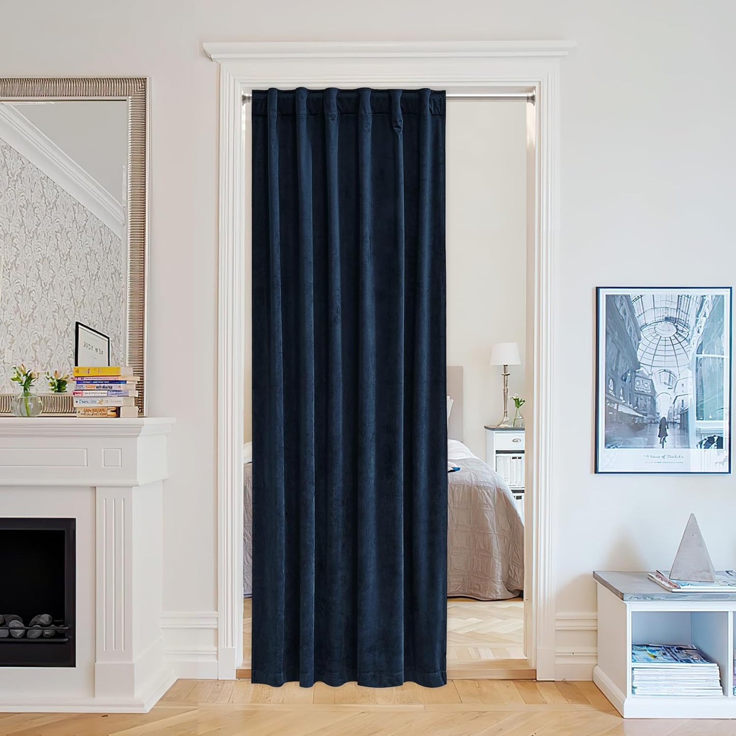 Stangh Navy Blue Velvet Curtains 96 Inches Long for Living Room, Luxury Blackout Sliding Door Curtains Thermal Insulated Window Drapes for Bedroom, W52 X L96 Inches, 1 Panel  StangH Navy Blue W52 X L80 