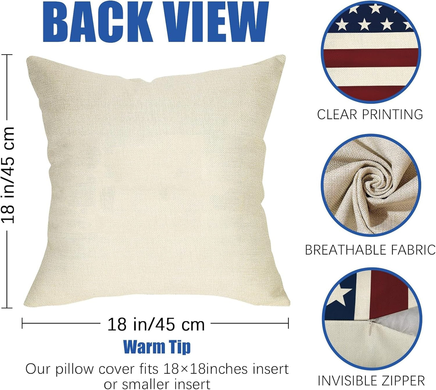 4Th of July Patriotic Decorative Throw Pillow Covers 18X18 Set of 4, America USA Rustic Red White Blue Stripes Stars Outdoor Pillowcase, American Independence Day Cushion Case Home Decor