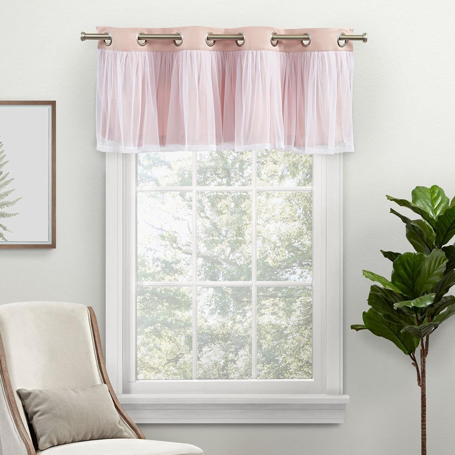 Exclusive Home Catarina Layered Room Darkening Blackout and Sheer Grommet Top Valance, 52"X18", Sand