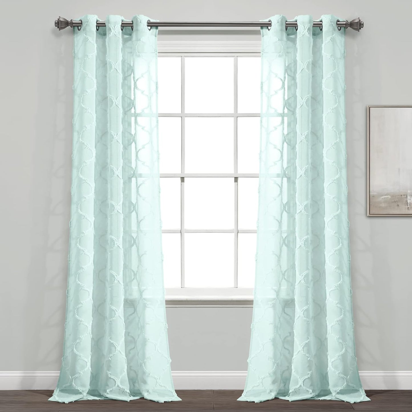 Lush Decor Navy Avon Trellis Grommet Sheer Window Curtain Panel Pair (84" X 38")  Triangle Home Fashions Blue 38"W X 84"L 