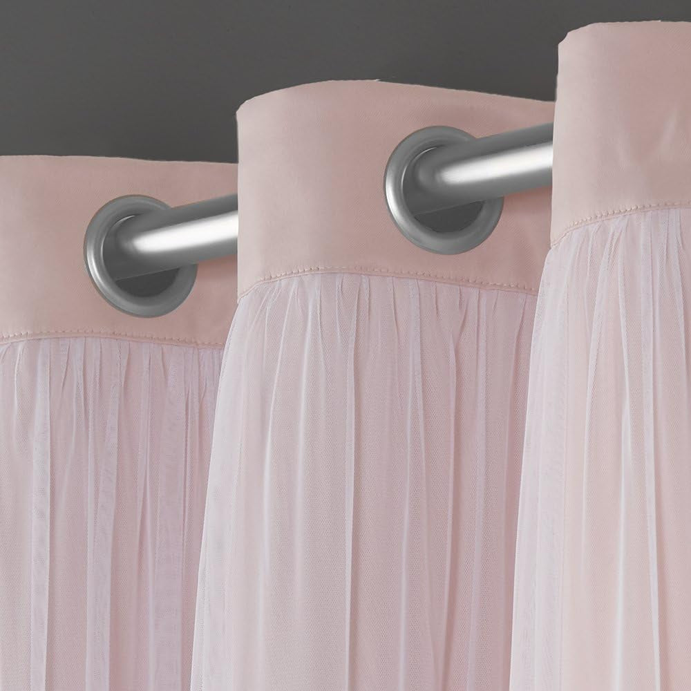 Exclusive Home Catarina Layered Solid Room Darkening Blackout and Sheer Grommet Top Curtain Panel Pair, 52"X84", Rose Blush  Exclusive Home Curtains   