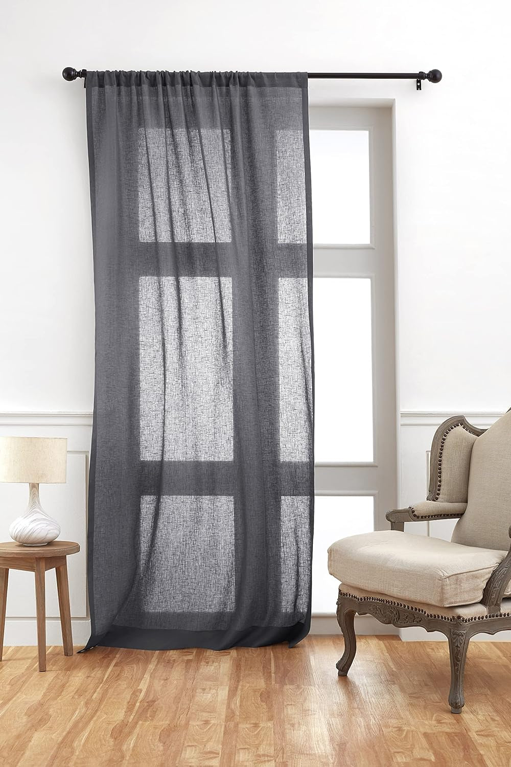 Solino Home Linen Sheer Curtain – 52 X 45 Inch Light Natural Rod Pocket Window Panel – 100% Pure Natural Fabric Curtain for Living Room, Indoor, Outdoor – Handcrafted from European Flax  Solino Home Charcoal 52 X 63 Inch 