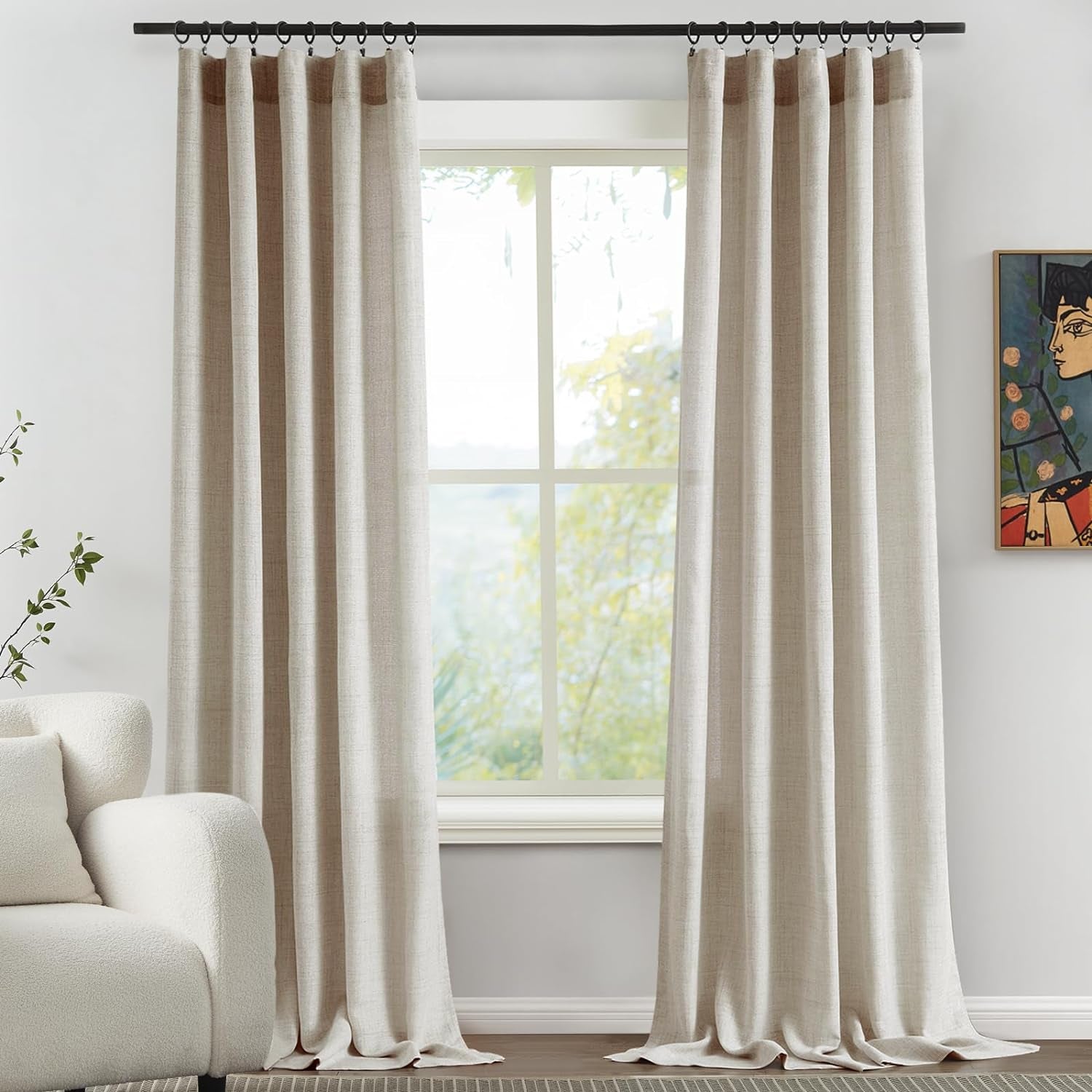 Melodieux Linen Curtains 84 Inches Long for Bedroom - Rod Pocket Burlap Linen Textured Semi Sheer Curtains Light Filtering Privacy Farmhouse Living Room Drapes (Set of 2, 52Inch X 84Inch, Beige)  Melodieux   