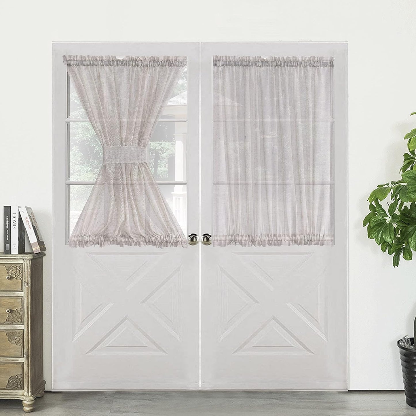 Demetex Sheer French Door Curtains Set of 2 for Back Door Curtains Small Window with Tiebacks Basic Rod Pocket, 30 X 40, White  Demetex Linen 54"Wx 40"L 