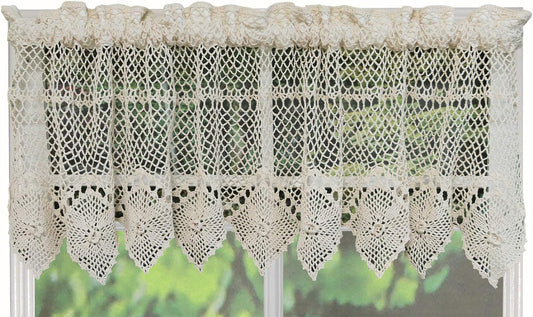 Cotton Crochet Lace Kitchen Curtain Valance Beige Handmade