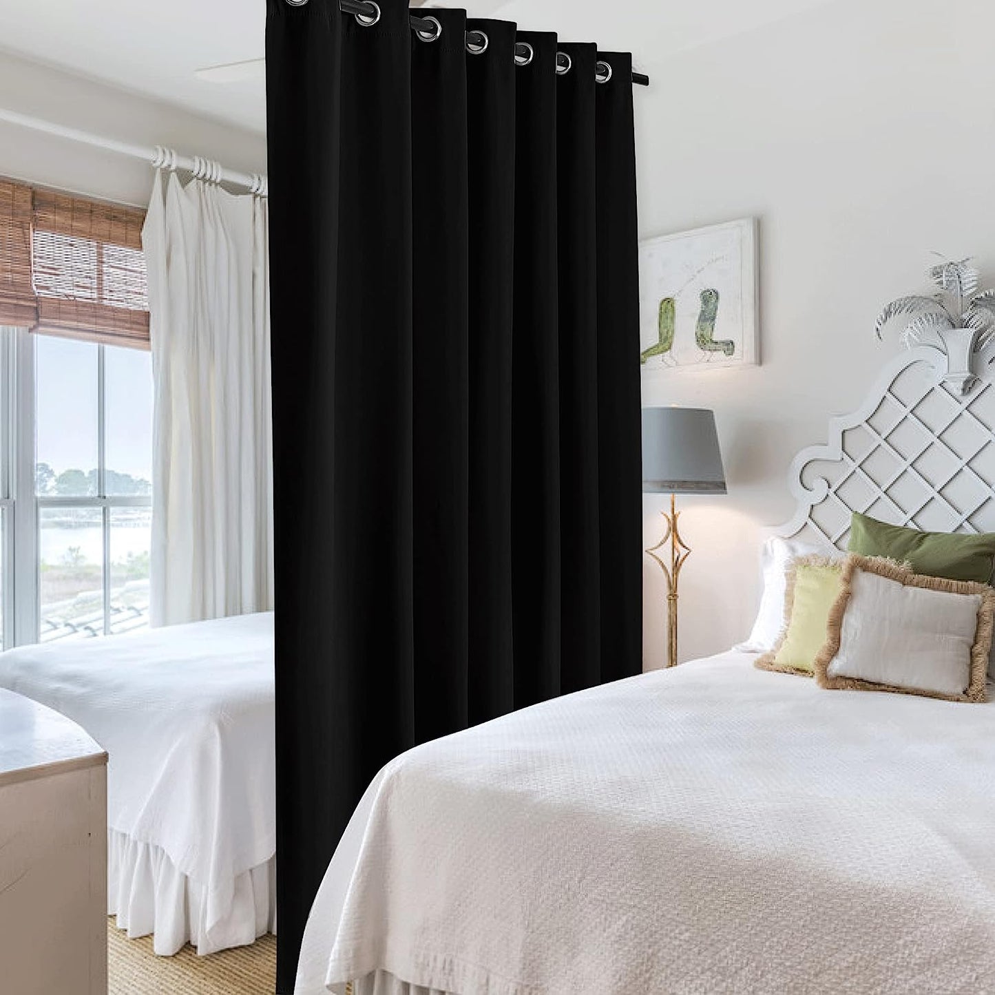 RYB HOME Blackout Thermal Insulated Blind Curtains, Noise Reduce Barrier for Nursery, Portable Curtain for Sliding Glass Door/Storage/Space Room Divider, 7 Ft Tall X 8.3 Ft Wide, Black, 1 Panel  RYB HOME   