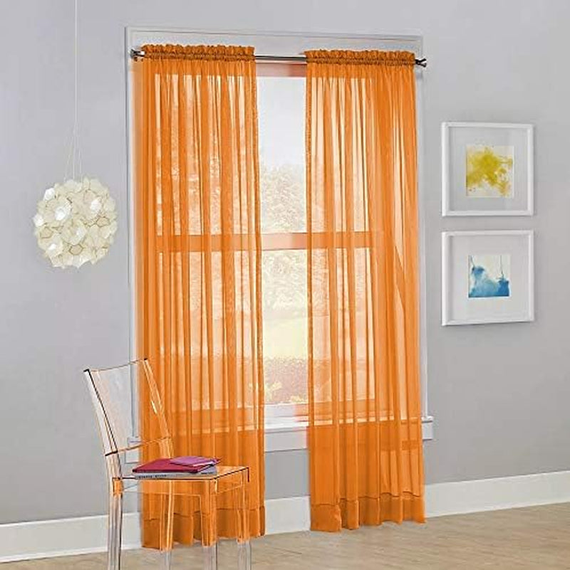2 Pieces Beautiful Elegance Fully Stitched Window Sheer Voile Curtain Panel (Brown)