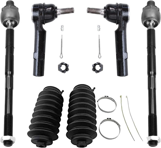 Detroit Axle - 6Pc Front Tie Rod Ends for Chevy Traverse GMC Acadia Saturn Outlook Buick Enclave, 4 Inner & Outer Tie Rod Ends, 2 Boots Replacement