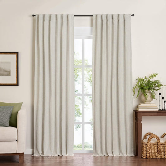 Elrene Home Fashions Harrow Solid Texture Blackout Single Window Curtain Panel, 52"X84", Natural  Elrene Home Fashions Natural 52"X84" (1 Panel) 