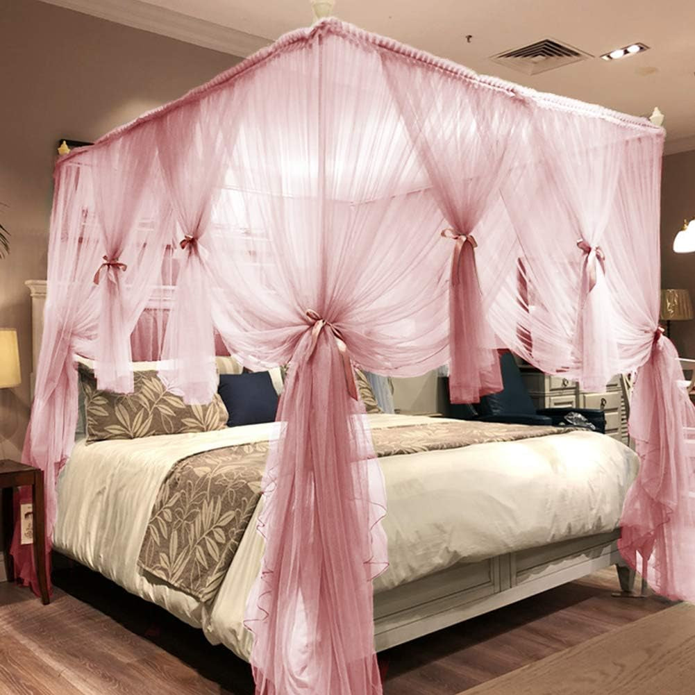 Joyreap 4 Corners Post Canopy Bed Curtain for Girls & Adults - Royal Luxurious Cozy Drapes - Cute Princess Bedroom Decoration Accessories (White, 59" W X 78" L, Full/Queen)  Joyreap Pink Twin- 47"W*78"L*82"*H 