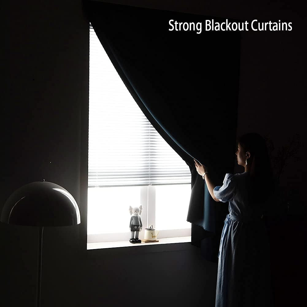 Jilron Autohesion Curtains for Windows,Bedroom Blackout Curtains for - Thermal Lnsulated Kitchen Room Darkening Black Small Drapes, (1 Panels,35Wx48L Inch-Black)  Jilron   