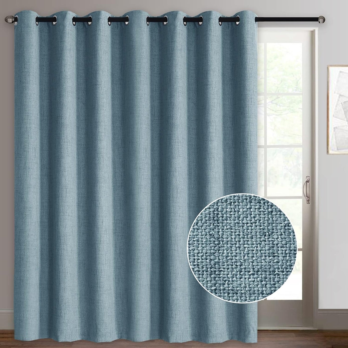 Rose Home Fashion Sliding Door Curtains, Primitive Linen Look 100% Blackout Curtains, Thermal Insulated Patio Door Curtains-1 Panel (W100 X L84, Grey)  Rose Home Fashion Blue W100 X L96|1 Panel 