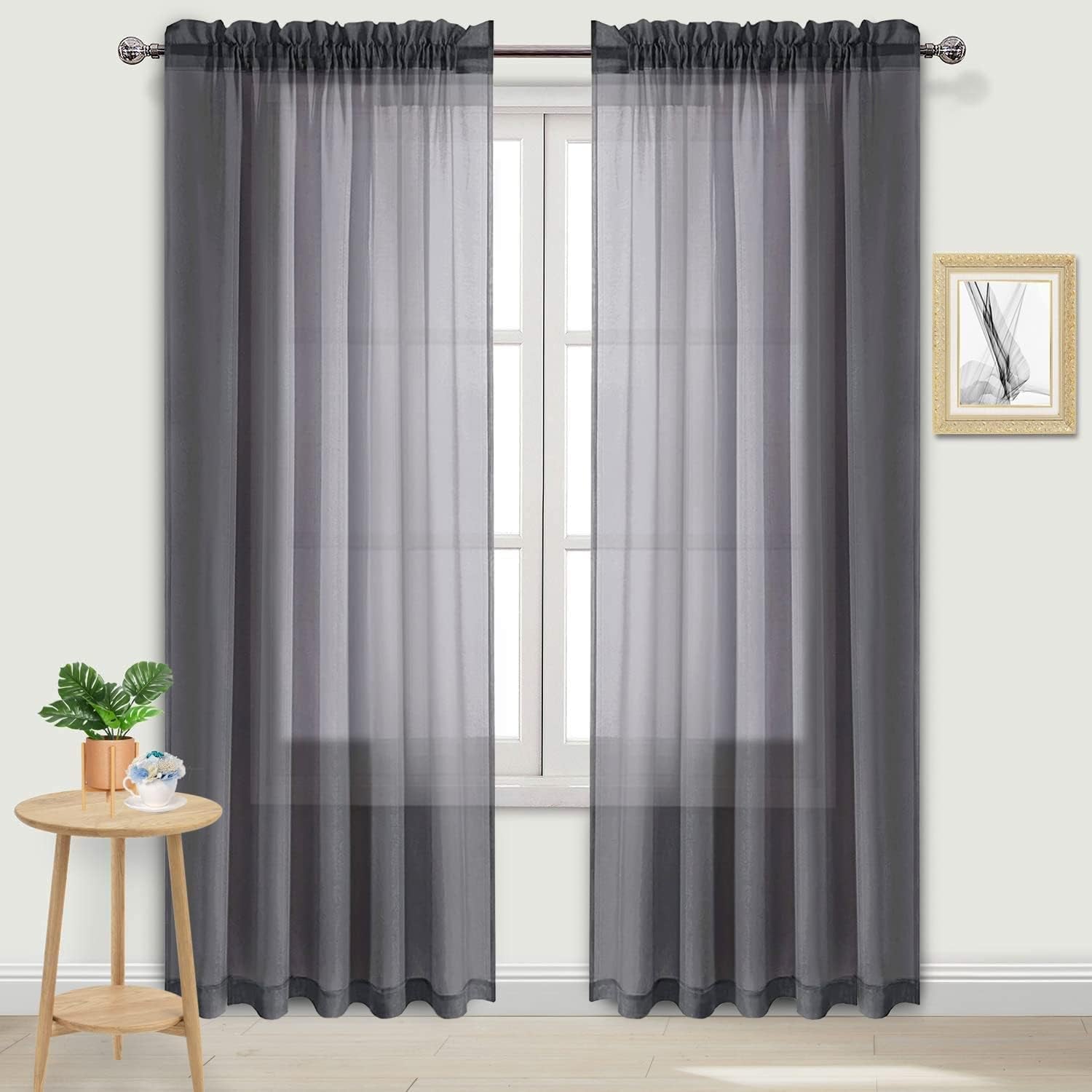SLIFEOW Pinch Pleated Sheer Curtains, Jacquard Rod Pocket Drape Smooth Living Room Bedroom Curtains, 63 Inch Length 2 Panels Dark Grey W52Xl63  SLIFEOW   