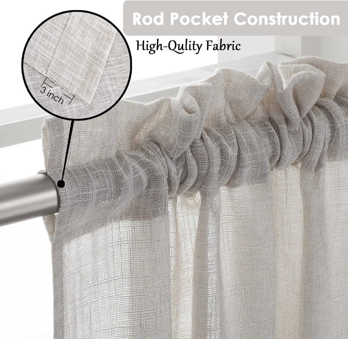 Beda Home Tassel Linen Textured Swag Curtain Valance for Farmhouses’ Kitchen; Light Filtering Rustic Short Swag Topper for Small Windows Bedroom Privacy Added Rod Pocket Design(Nature 36X63-2Pcs)  BD BEDA HOME   