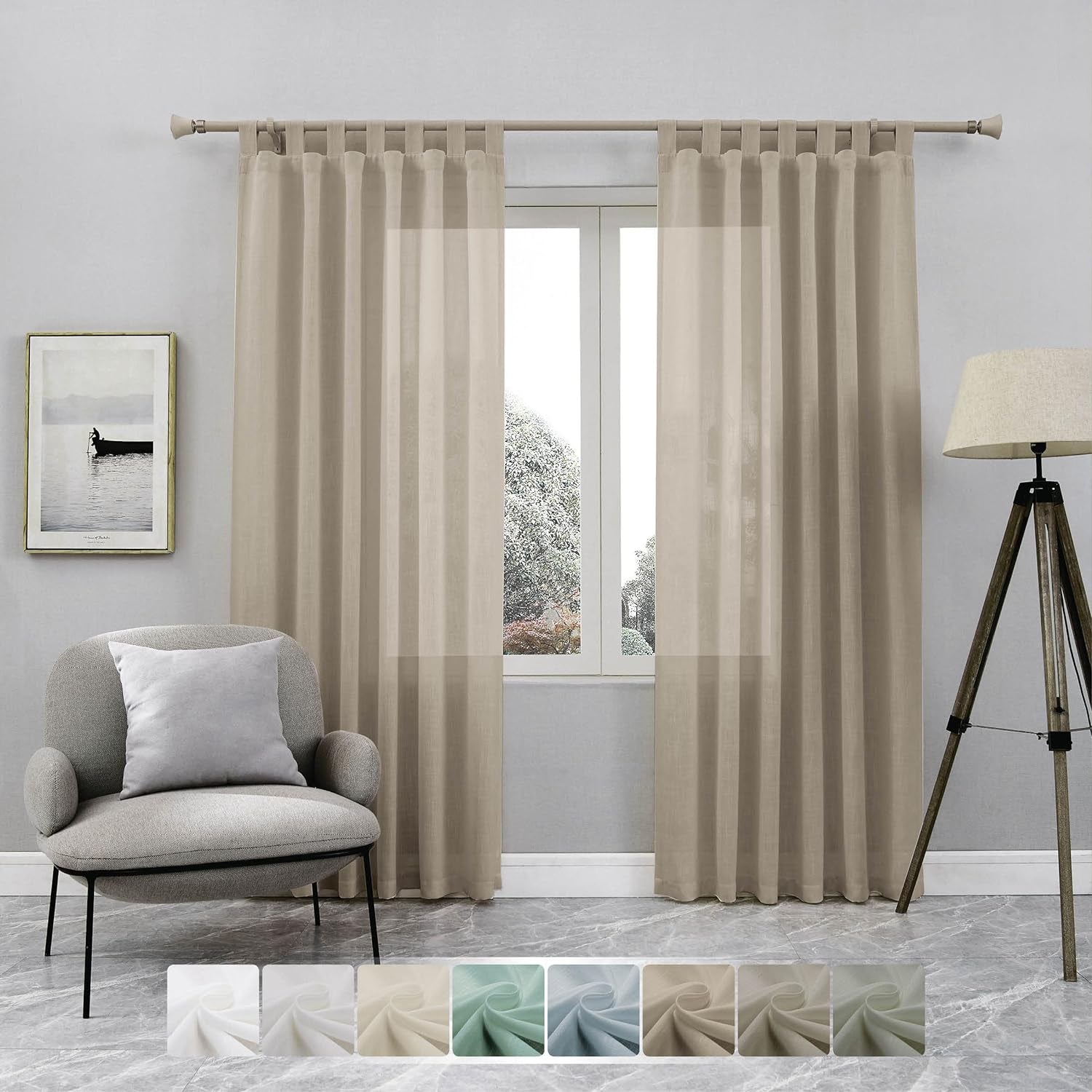 Pure White Linen Curtains 84 Inch Long Back Tab Loop Pocket Drape Cotton Textured Curtains 2 Panels Set Light Filtering Semi Sheer Linen Curtain for Living Room Bedroom Farmhouse 52X84  Hoydumuia Taupe 52"X84" 