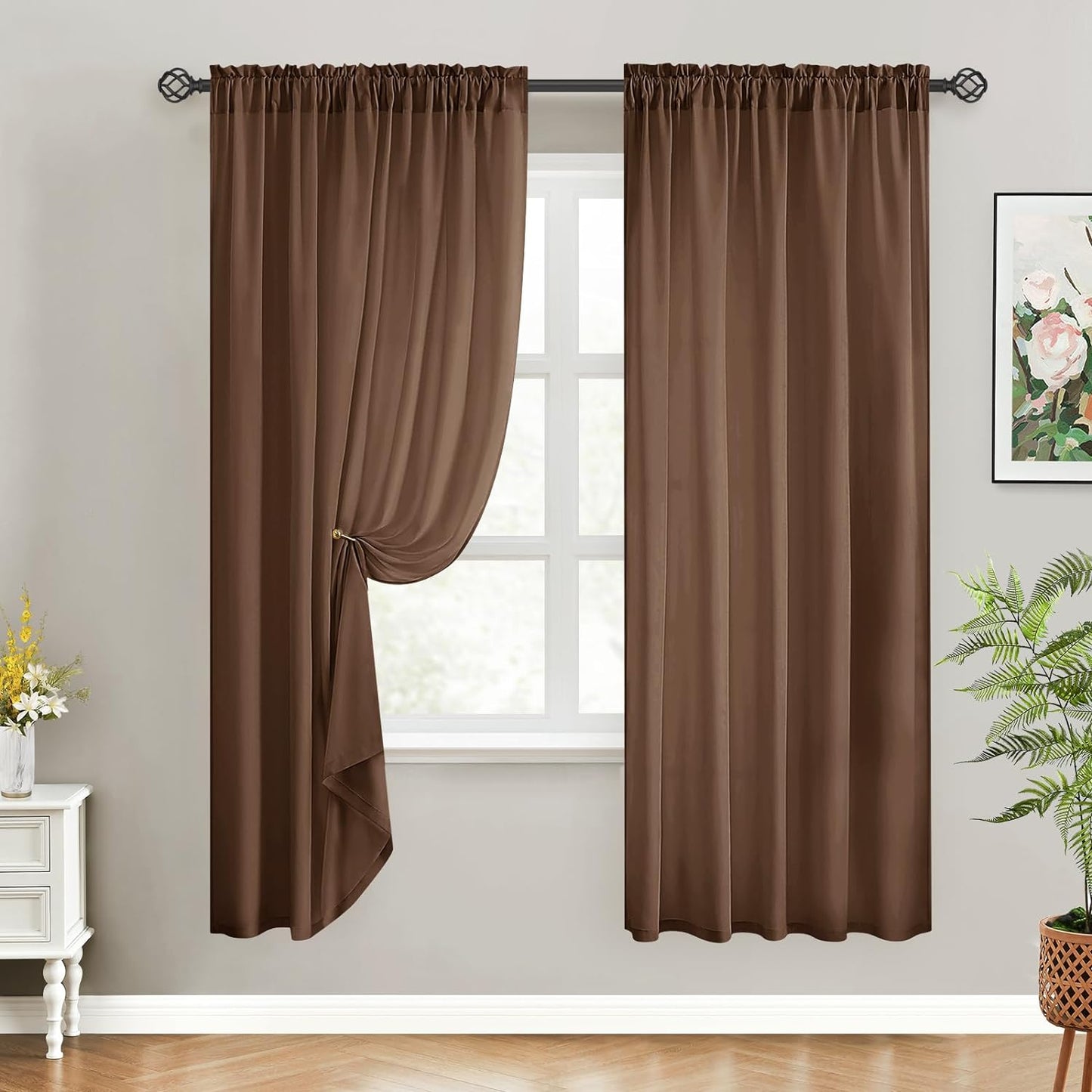 HOMEIDEAS Non-See-Through White Privacy Sheer Curtains 52 X 84 Inches Long 2 Panels Semi Sheer Curtains Light Filtering Window Curtains Drapes for Bedroom Living Room  HOMEIDEAS Brown W52" X L72" 