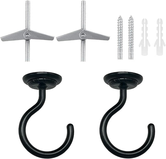 Ceiling Hook Large Swag Heavy Duty Hook with Hardware for Hanging Plants Ceiling Easy Installation Cavity Wall Dry Wall Indoor & Outdoor (2 Sets Black)