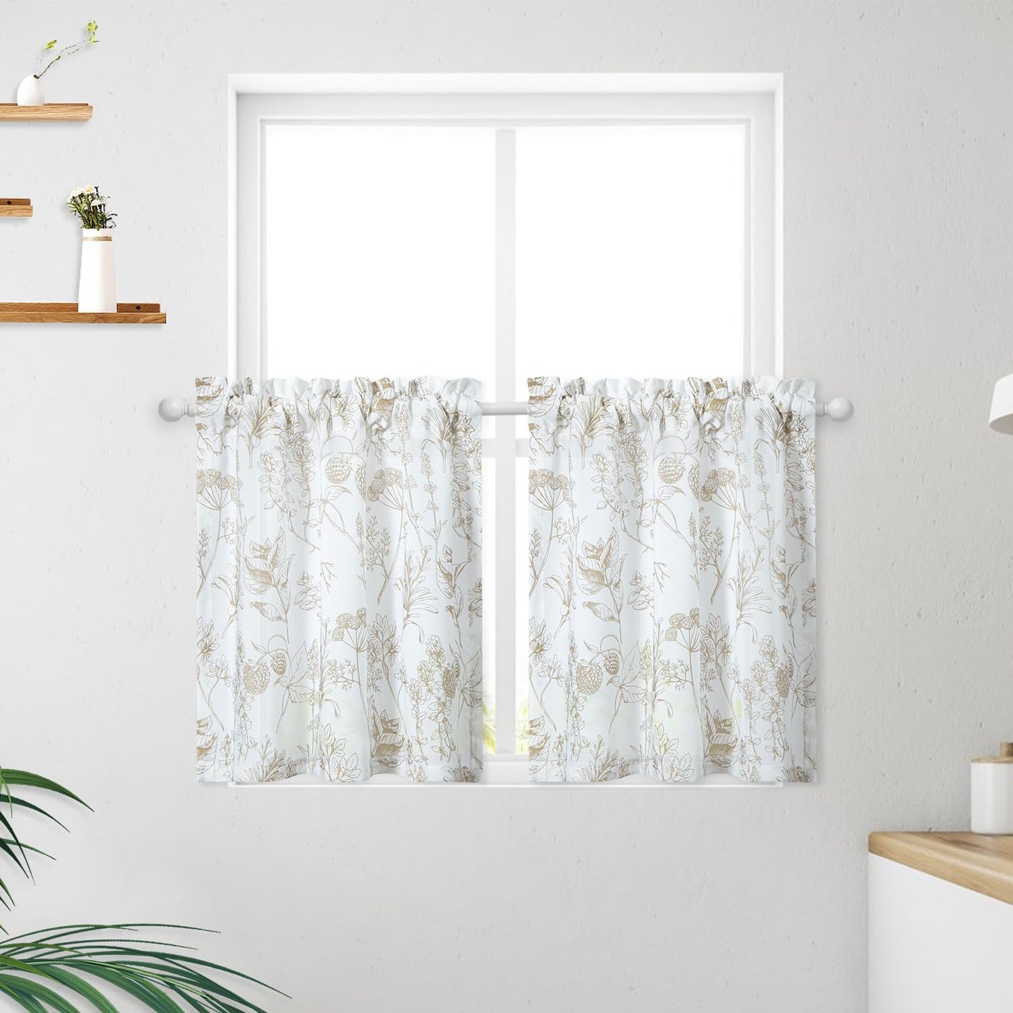 VOGOL Colorful Floral Print Tier Curtains, 2 Panels Smooth Textured Decorative Cafe Curtain, Rod Pocket Sheer Drapery for Farmhouse, W 30 X L 24  VOGOL Mn011 W30 X L24 