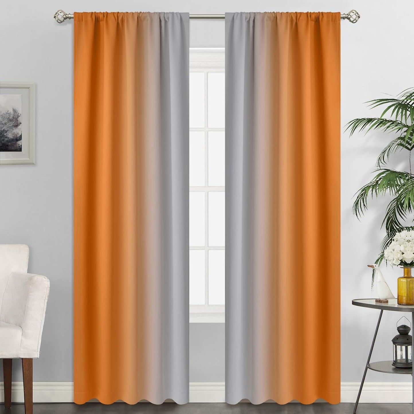 Simplehome Ombre Room Darkening Curtains for Bedroom, Light Blocking Gradient Purple to Greyish White Thermal Insulated Rod Pocket Window Curtains Drapes for Living Room,2 Panels, 52X84 Inches Length  SimpleHome Orange 52W X 84L / 2 Panels 