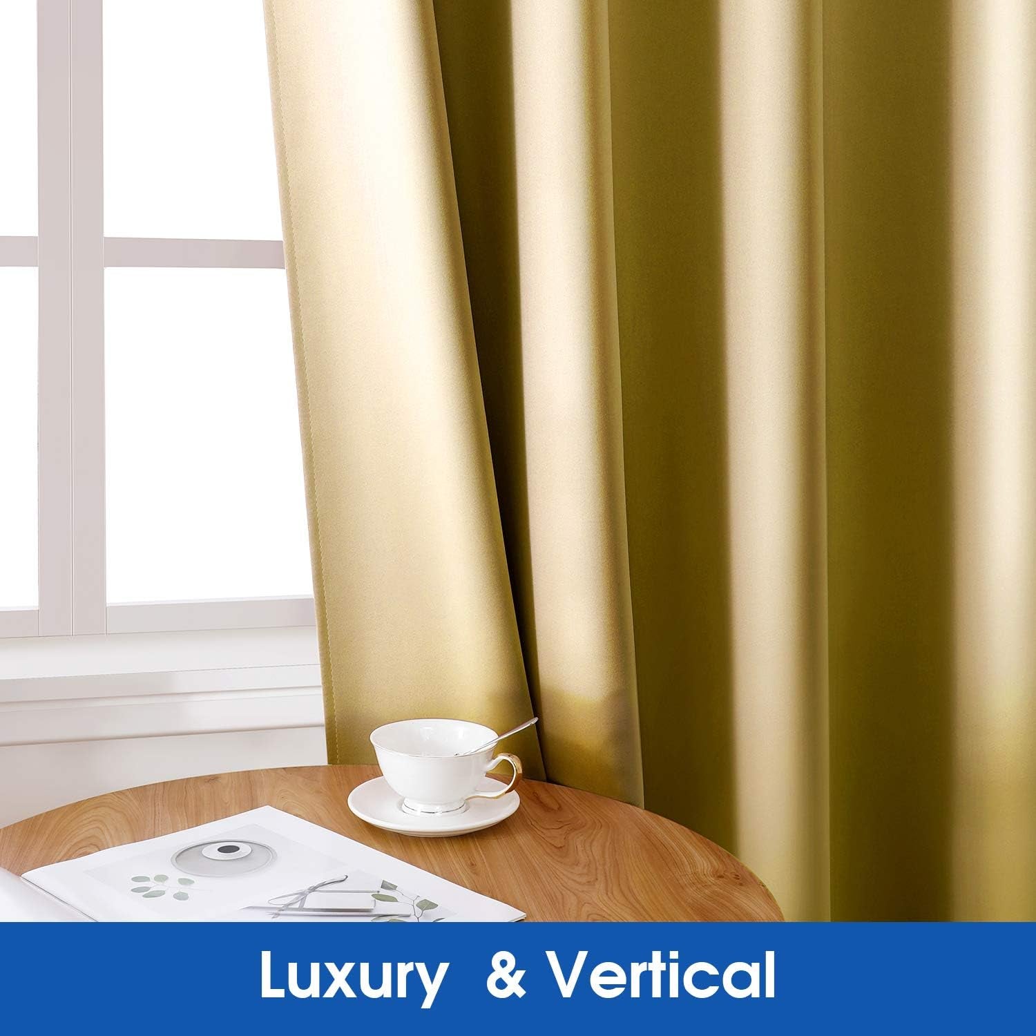 HOMEIDEAS Gold Blackout Curtains, Faux Silk for Bedroom 52 X 84 Inch Room Darkening Satin Thermal Insulated Drapes for Window, Indoor, Living Room, 2 Panels  HOMEIDEAS   
