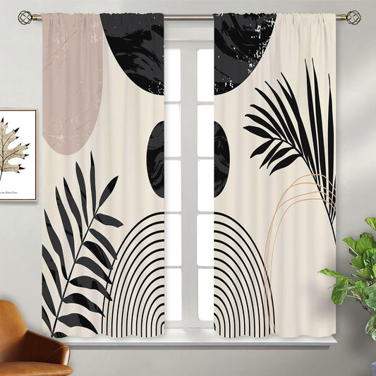 Boho Mid Century Black and White Living Room Curtains 63 Inches Long Arch Sun Leaves Curtains Light Filtering Thermal Insulated for Dining Room Abstract Geometric Line Curtains Home Decor, 2 Panels  Flogriet Black And White Curtains 2 Panelsx42"W X 63"L 