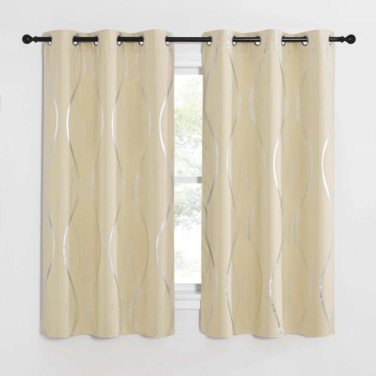 NICETOWN Grey Blackout Curtains 84 Inch Length 2 Panels Set for Bedroom/Living Room, Noise Reducing Thermal Insulated Wave Line Foil Print Drapes for Patio Sliding Glass Door (52 X 84, Gray)  NICETOWN Biscotti Beige 42"W X 63"L 