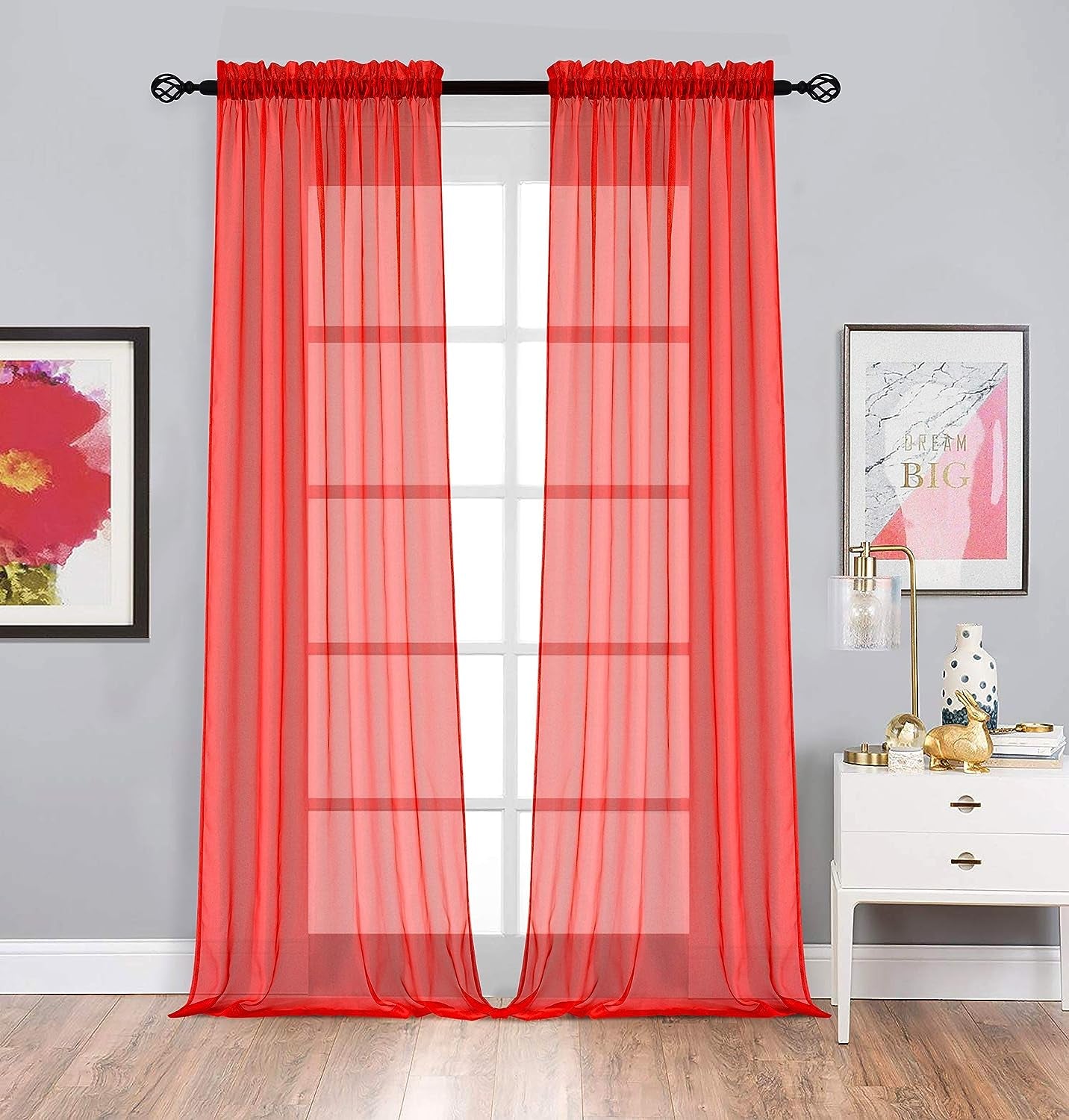 Goodgram 2 Pack: Basic Rod Pocket Sheer Voile Window Curtain Panels - Assorted Colors (White, 84 In. Long)  Goodgram Red Contemporary 95 In. Long