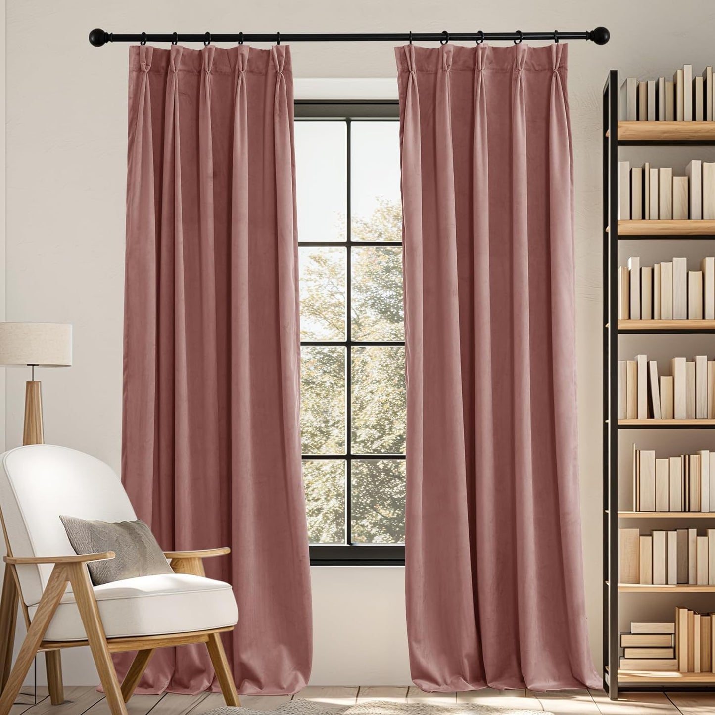 RYB HOME Pinch Pleated Velvet Curtains, Room Darkening Thermal Insulated Privacy Protect Pleated Drapes for Girls Bedroom Princess Room, Wild Rose, W34 X L90 Inches, 2 Panels  RYB HOME   