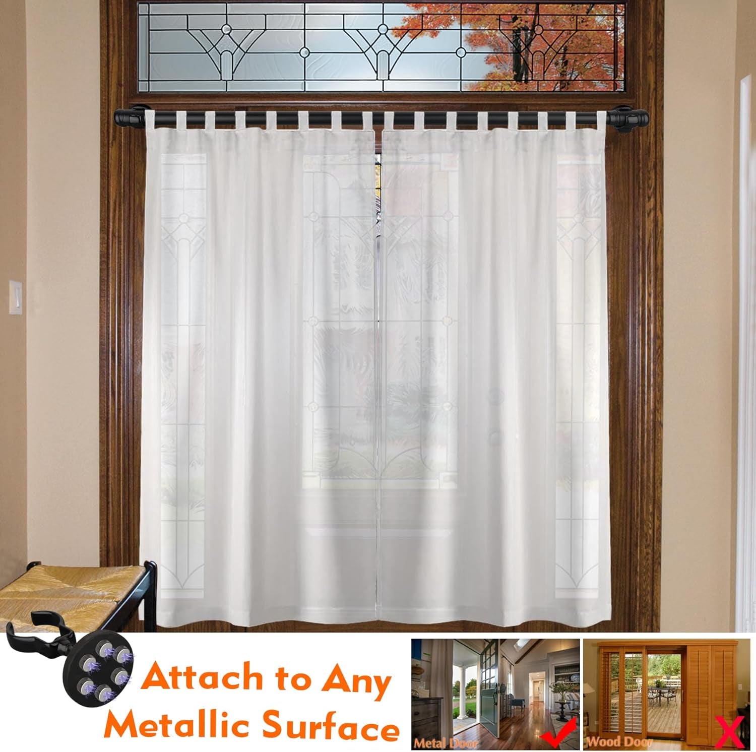 MUTUACTOR Non-Slip Magnetic Door Curtain Rods for Metal Doors 13” to 26”,2PCS Storage Magnetic Hooks Heavy Duty