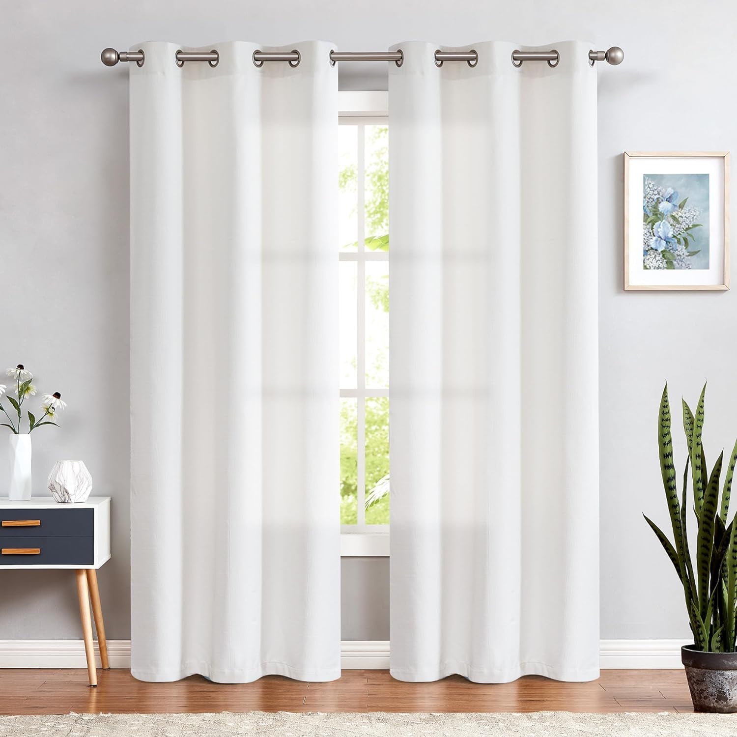 COLLACT White Linen Textured Curtains 84 Inch Length 2 Panels for Living Room Casual Weave Light Filtering Semi Sheer Curtains & Drapes for Bedroom Grommet Top Window Treatments, W38 X L84, White  COLLACT   