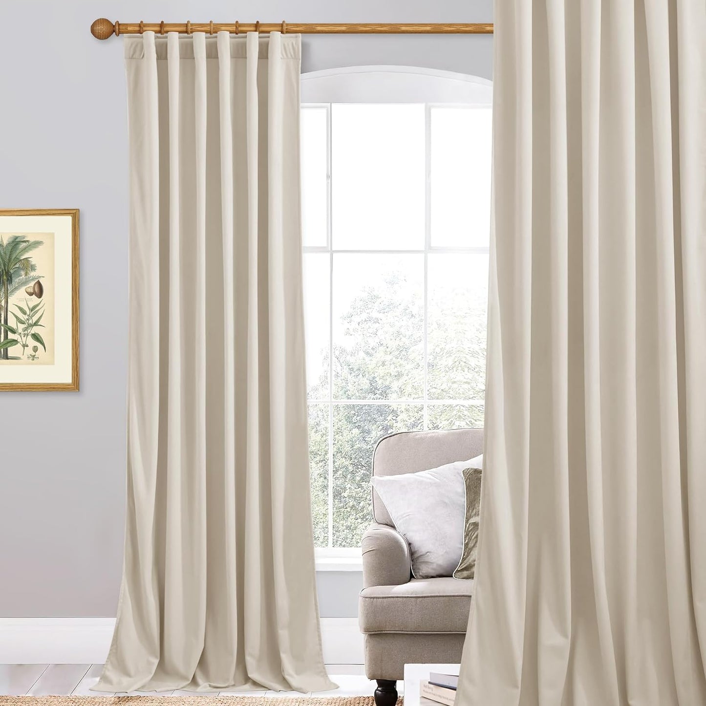 Stangh Navy Blue Velvet Curtains 96 Inches Long for Living Room, Luxury Blackout Sliding Door Curtains Thermal Insulated Window Drapes for Bedroom, W52 X L96 Inches, 1 Panel  StangH Beige W52 X L84 