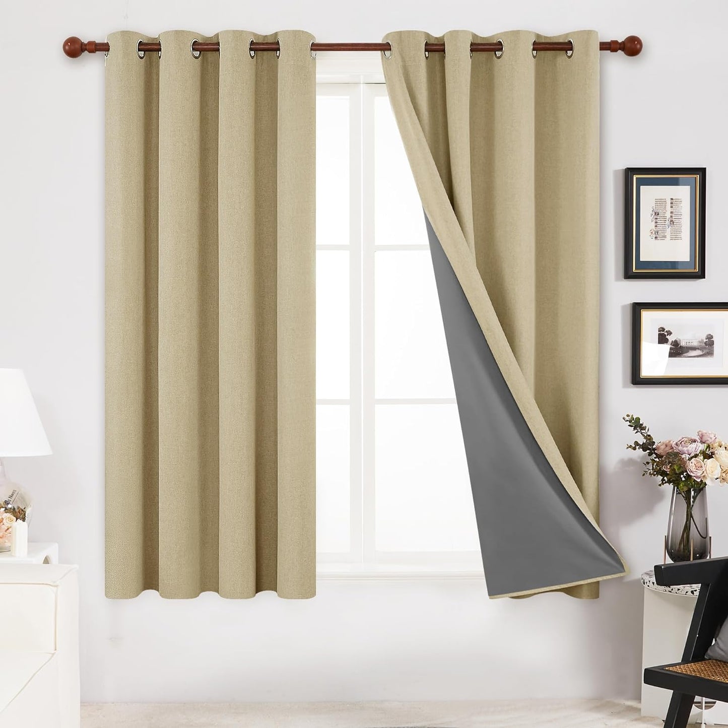 Deconovo Linen Blackout Curtains 84 Inch Length Set of 2, Thermal Curtain Drapes with Grey Coating, Total Light Blocking Waterproof Curtains for Indoor/Outdoor (Light Grey, 52W X 84L Inch)  Deconovo Beige 52X45 Inches 