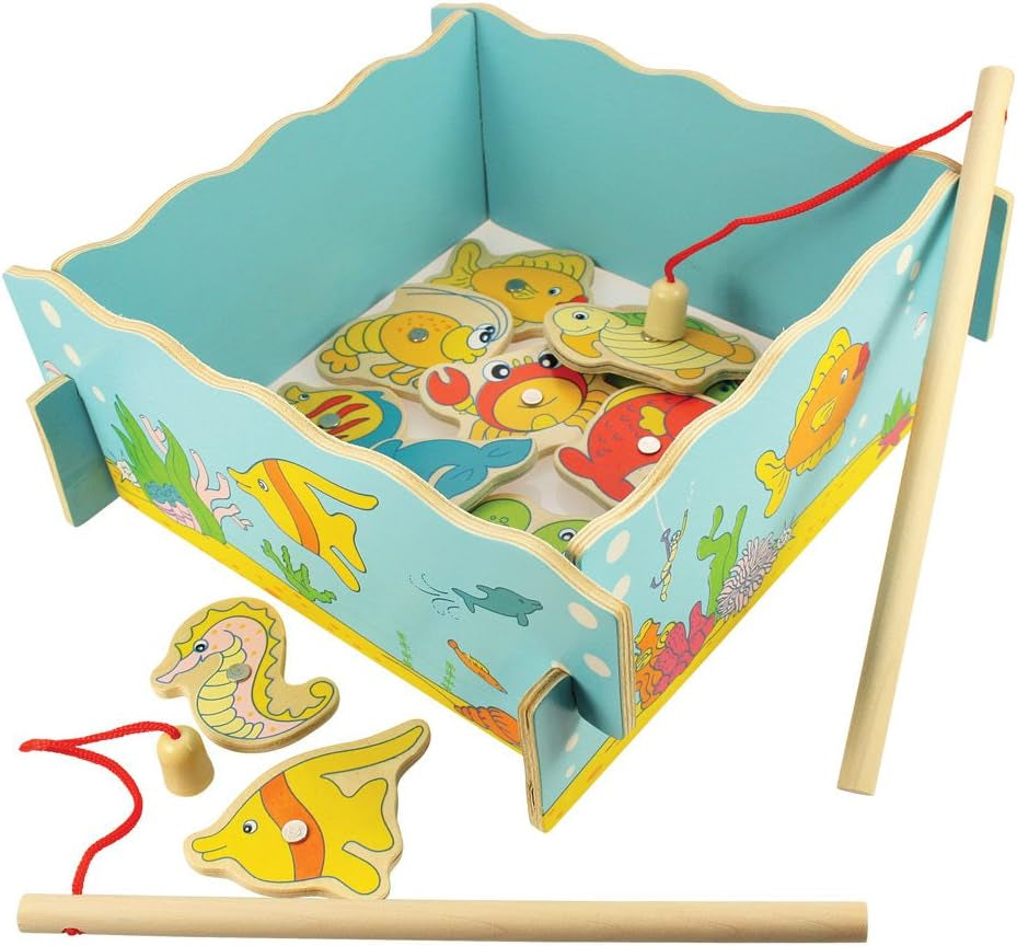 Bigjigs Toys Wooden Magnetic Fishing Game Set with Rod