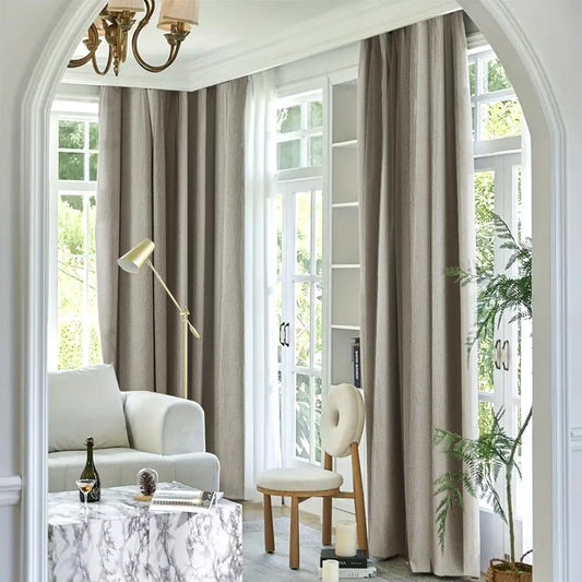 Linen Full Blackout Curtains for Bedroom with White Coating Liner, 50" Wide, 2 Panels, 84 Inches Long Taupe Linen Textured Window Drapes, Grommet Top Retro Oatmeal Beige Burlap Curtains for Bedroom  Fmfunctex Oatmeal 50" X 84" 2Pcs 