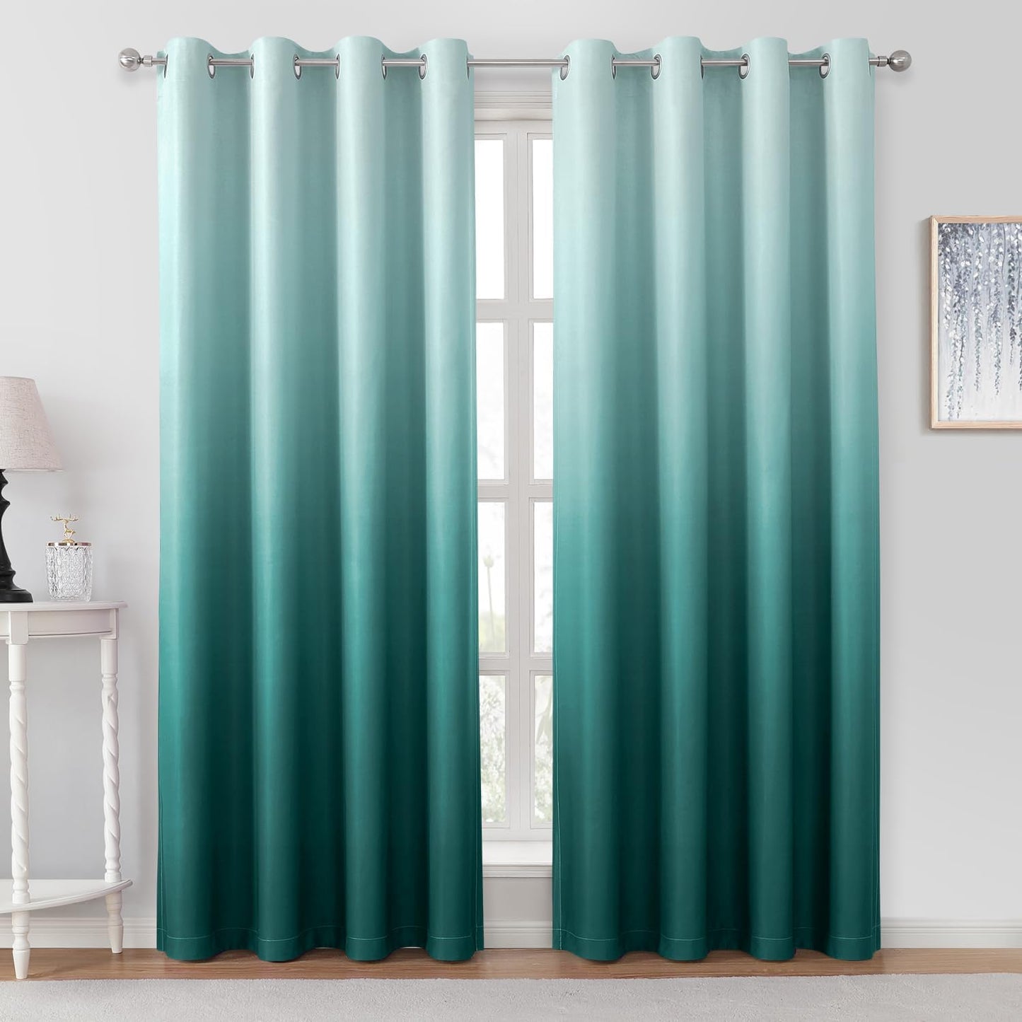 HOMEIDEAS Navy Blue Ombre Blackout Curtains 52 X 84 Inch Length Gradient Room Darkening Thermal Insulated Energy Saving Grommet 2 Panels Window Drapes for Living Room/Bedroom  HOMEIDEAS Teal 52"W X 96"L 