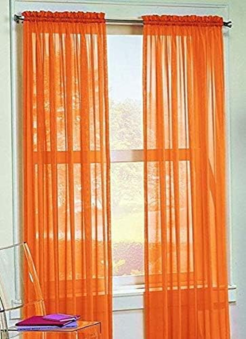 2 Piece Sheer Luxury Curtain Panel Set for Kitchen/Bedroom/Backdrop 84" Inches Long (White )  Jasmine Linen Orange  