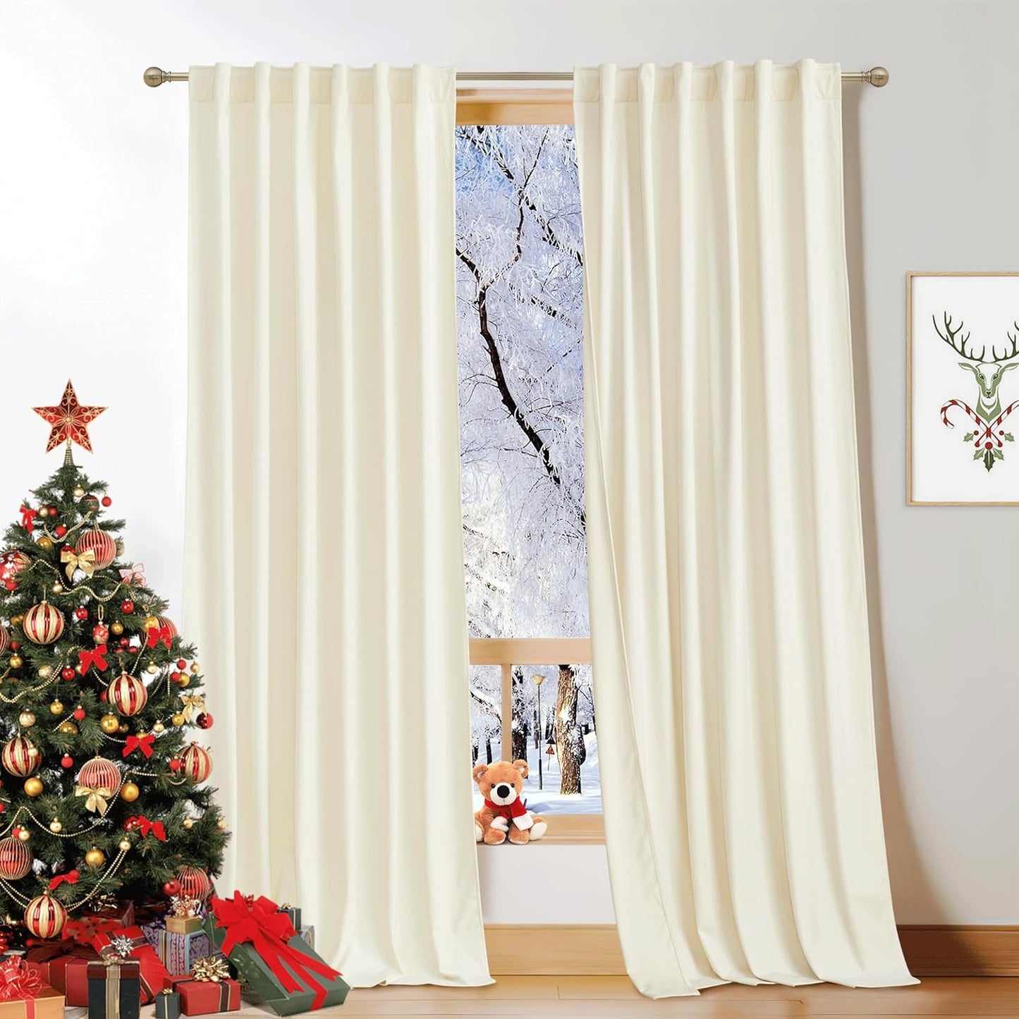 KGORGE Green Velvet Curtains 84 Inches Super Soft Room Darkening Thermal Insulating Window Curtains & Drapes for Bedroom Living Room Backdrop Holiday Christmas Decor, Hunter Green, W 52 X L 84, 2 Pcs  KGORGE Ivory W 52 X L 96 