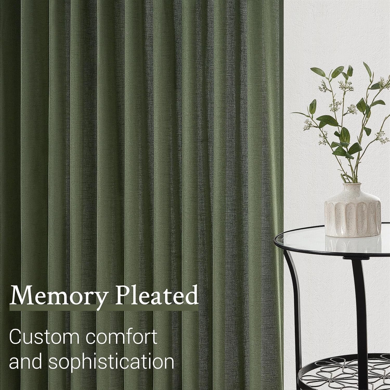 Olive Green Linen Curtains 84 Inches Long for Living Room,Pinch Pleated Drape with Hooks Back Tab Light Filtering Boho Spring Home Decor, Forest/Hunter Green Sheer Curtains 84 Inch Length for Bedroom  Topfine   