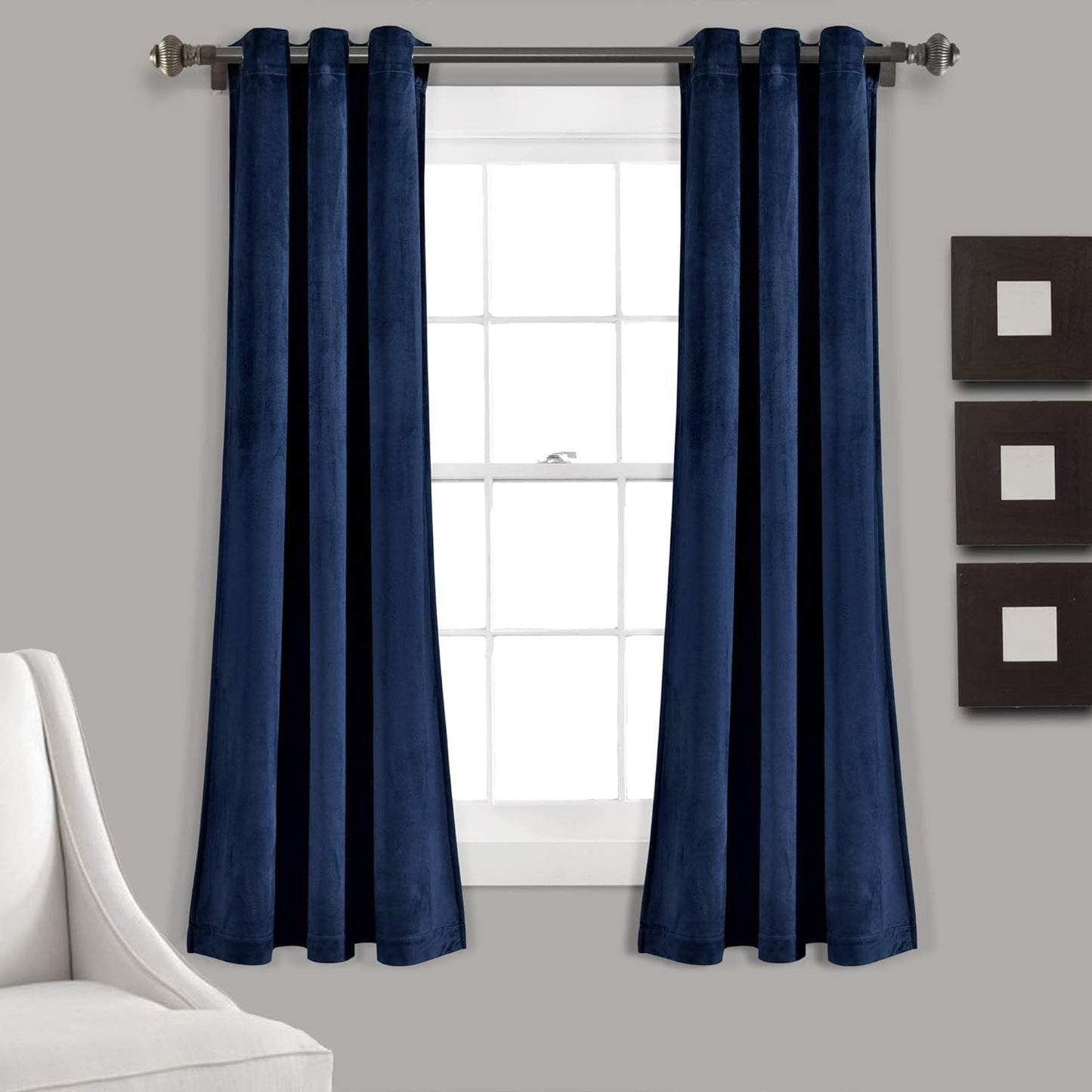 Lush Decor Prima Velvet Curtains Color Block Light Filtering Window Panel Set for Living, Dining, Bedroom (Pair), 38" W X 84" L, Navy  Triangle Home Fashions Navy Room Darkening 38"W X 63"L