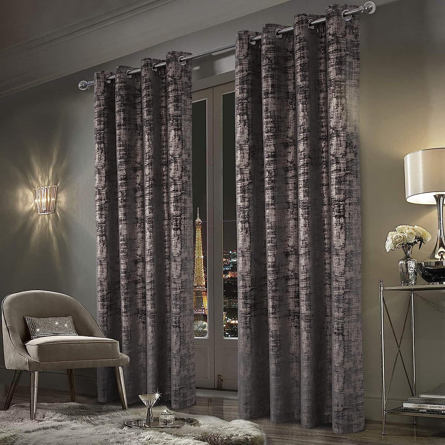 Always4U Soft Velvet Curtains 95 Inch Length Luxury Bedroom Curtains Gold Foil Print Window Curtains for Living Room 1 Panel White  always4u Charcoal Grey (Gold Print) 2 Panels: 52''W*95''L 