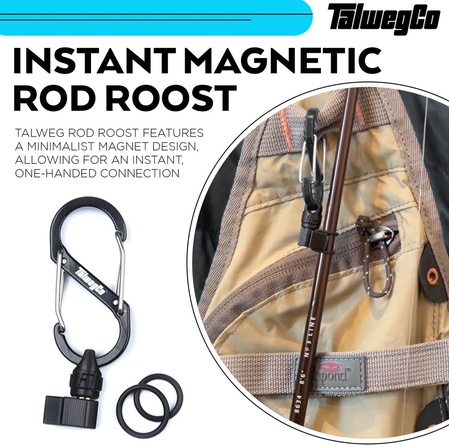 Banded Rod Roost - Instant Magnetic Rod Holder Fly Fishing Gear (Black), 6.5 X 2.75 X 1.75