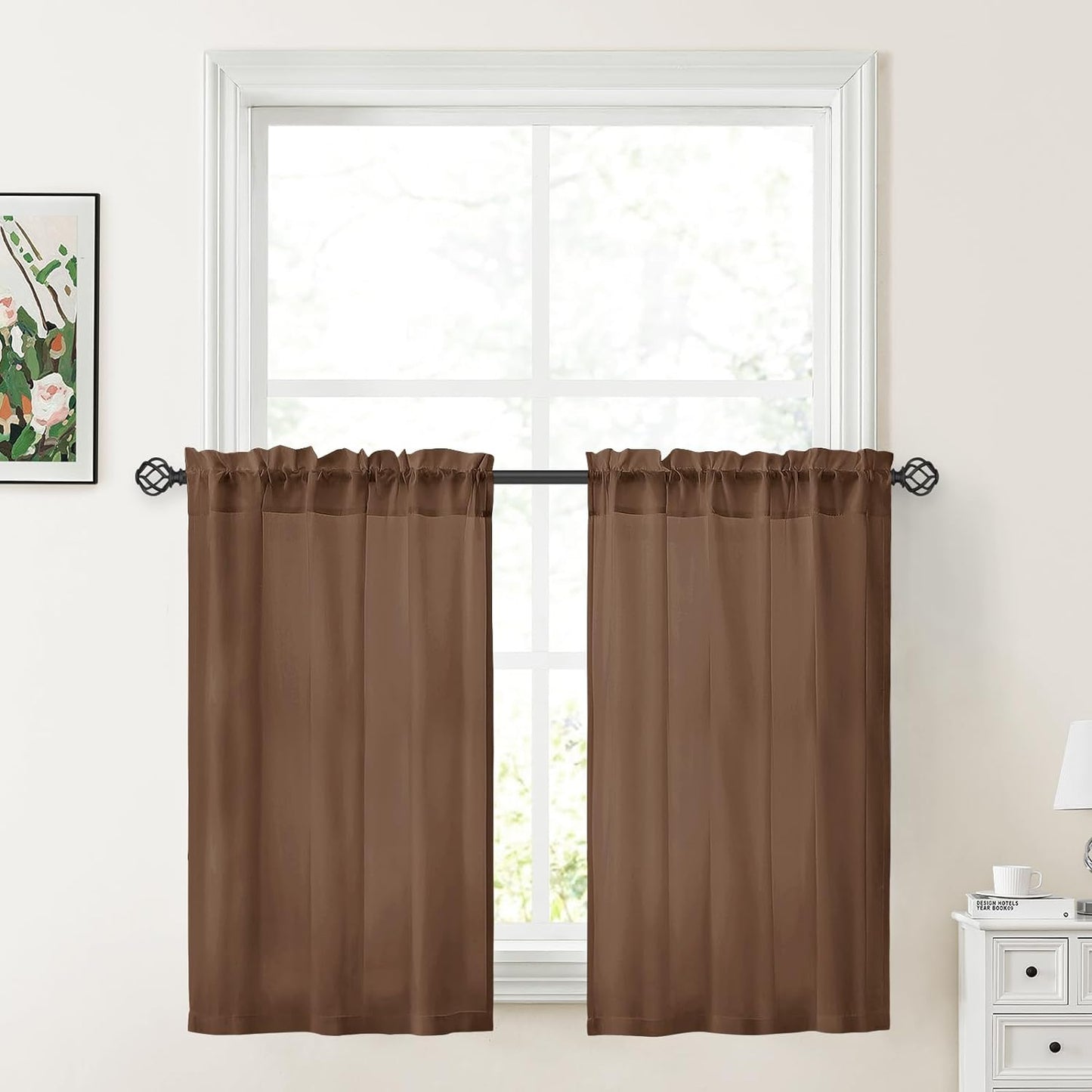 HOMEIDEAS Non-See-Through White Privacy Sheer Curtains 52 X 84 Inches Long 2 Panels Semi Sheer Curtains Light Filtering Window Curtains Drapes for Bedroom Living Room  HOMEIDEAS Brown W30" X L36" 