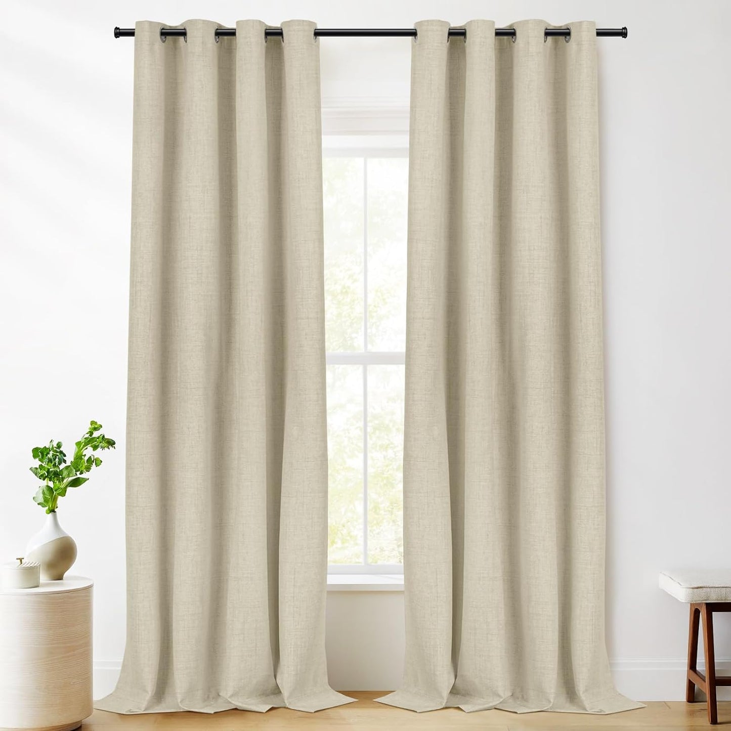 RHF Blackout Curtains 84 Inch Length 2 Panels Set, Primitive Linen Look, 100% Blackout Curtains Linen Black Out Curtains for Bedroom Windows, Burlap Grommet Curtains-(50X84, Oatmeal)  Rose Home Fashion Natural Flax W50 X L108 