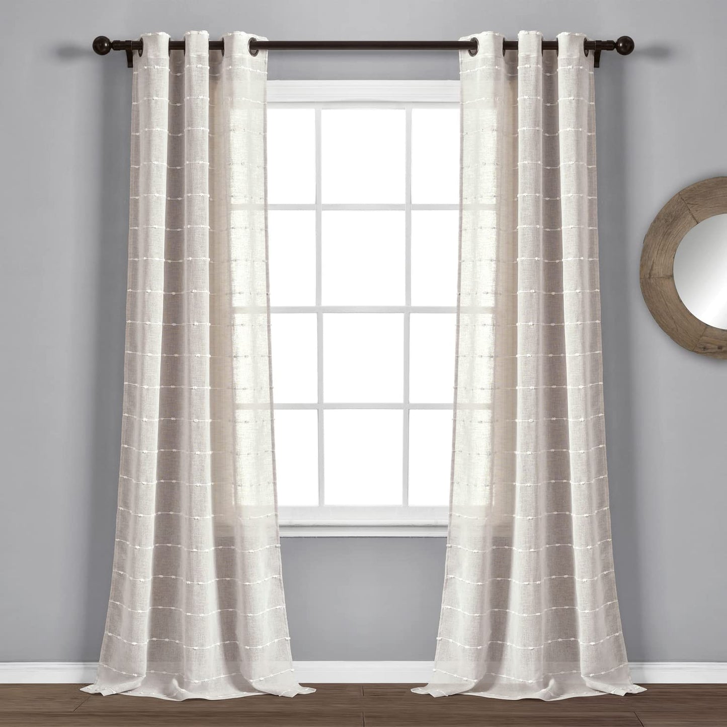 Lush Decor Farmhouse Textured Grommet Sheer Window Curtain Panel Pair, 38"W X 95"L, Gray  Triangle Home Fashions Beige Grommet Pair 38"W X 108"L
