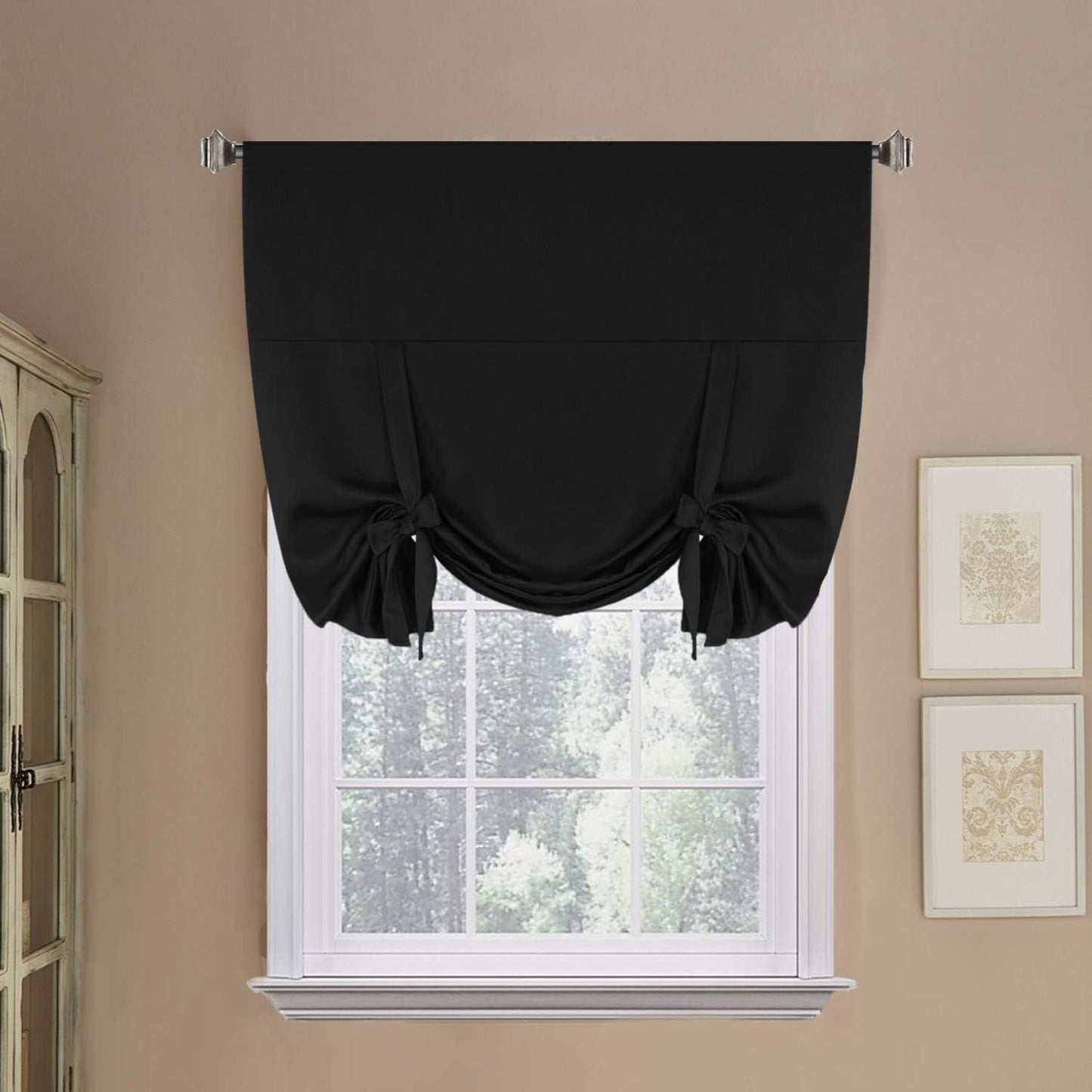 H.VERSAILTEX Tie up Curtain Thermal Insulated Room Darkening Rod Pocket Valance for Bedroom (Coral, 1 Panel, 42 Inches W X 63 Inches L)  H.VERSAILTEX Jet Black W42" X L63" 1-Pack 