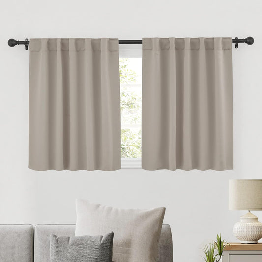 RYB HOME Blackout Curtains for Bathroom - Thermal Insulated Light Block Window Curtains, Back Tab & Rod Pocket Style for Kitchen Dining Kids Bedroom Basement, Wide 42 X Long 36, Sand, 2 Panels  RYB HOME   