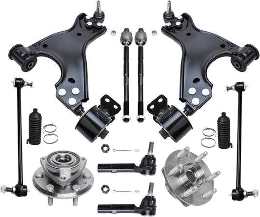 Detroit Axle - Front End 12Pc Suspension Kit for Chevy Traverse Buick Enclave GMC Acadia Saturn Outlook, 2 Wheel Bearing Hubs 2 Lower Control Arms 4 Tie Rods 2 Sway Bars 2 Boots Replacement