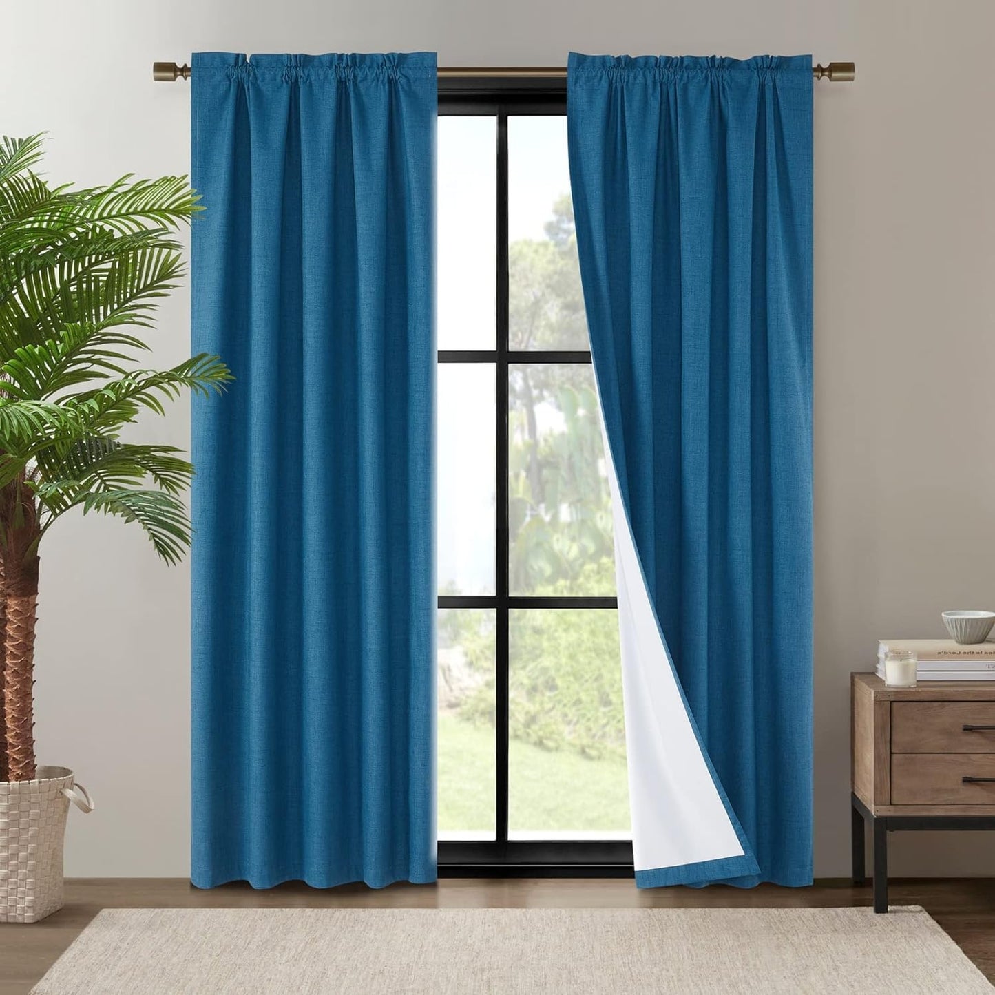 Dreaming Casa Linen Blackout Curtains for Beadroom 2 Panels 96 Inch Long Living Room Drapes Boho Rustic 100% Black Out Natural Window Curtain with Rod Pocket, 52" W X 96" L  Dreaming Casa Blue, Rod Pocket 2 X (72"W X 84"L) 